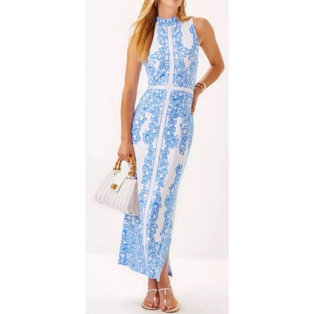New Lilly Pulitzer Resort White Sunny Side Up Engineer Wellington Maxi Dress S